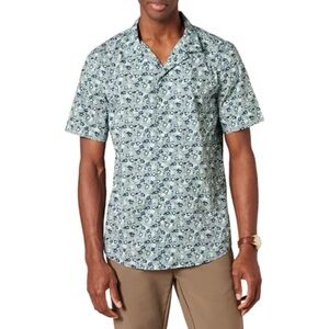 Amazon Essentials blue floral Print Men's Short-Sleeve Button Down Shirt size XL